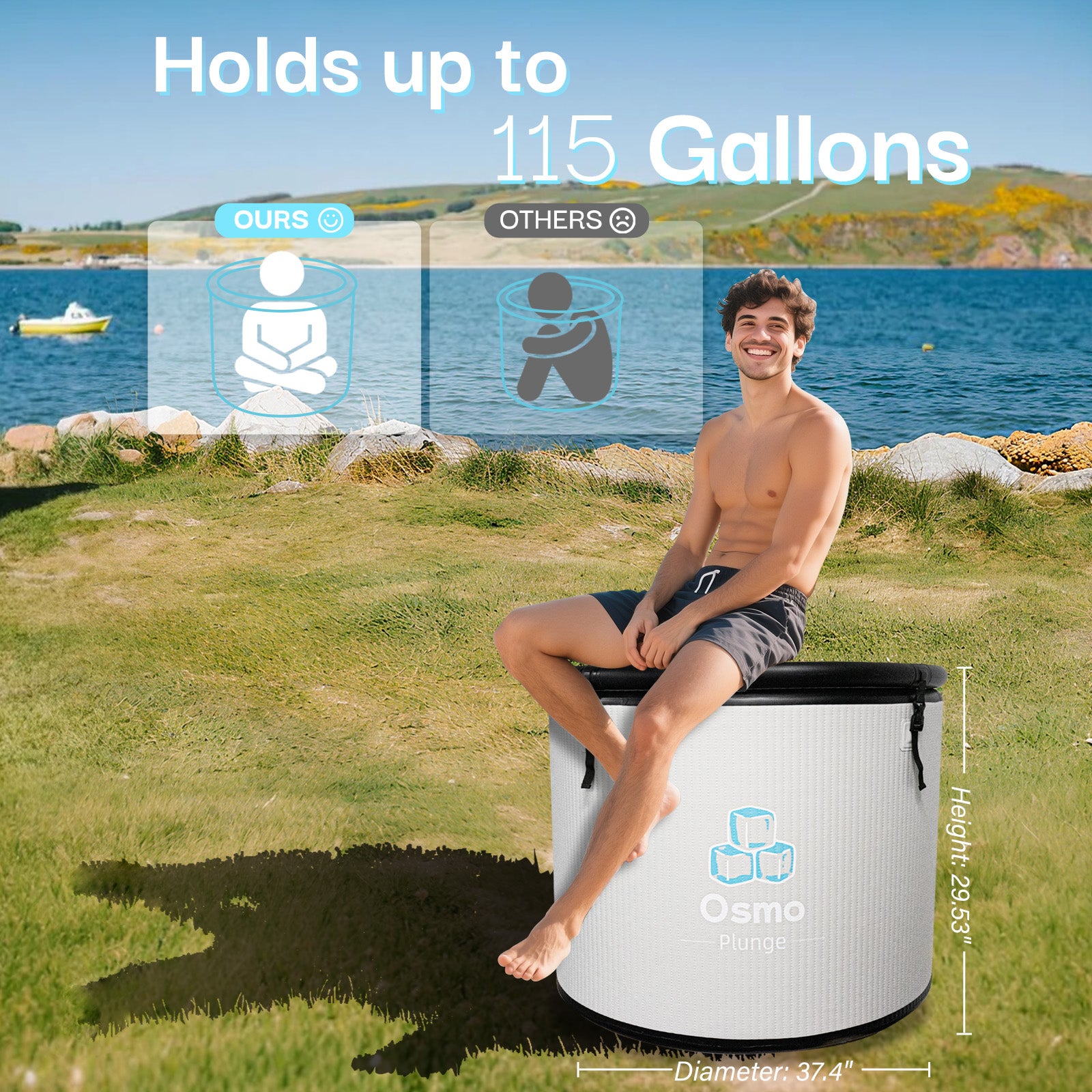 Inflatable Round Ice Bath Tub - 115 Gal Grey