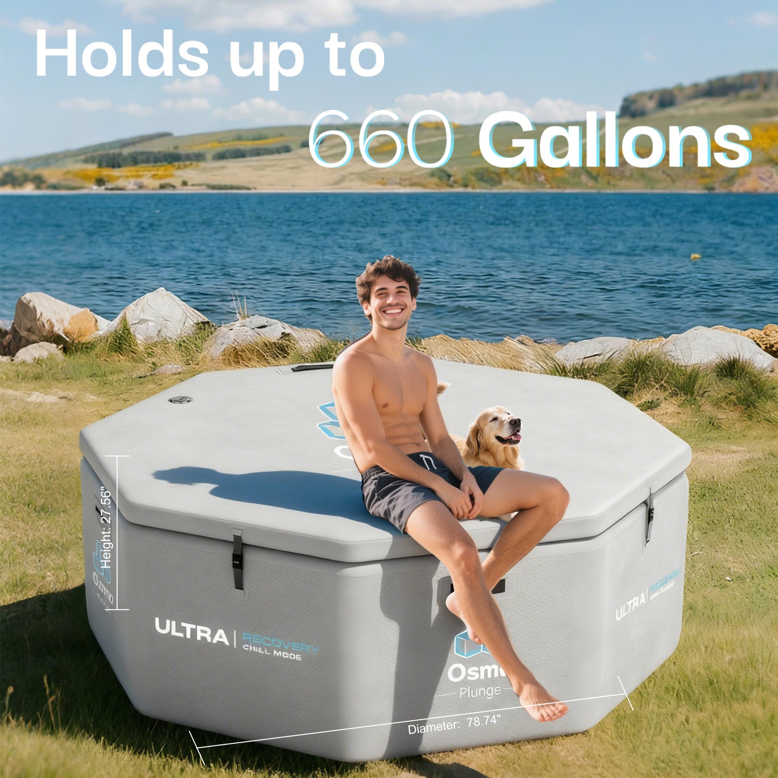 Inflatable Octagonal Ice Bath Tub - 660 Gal Grey