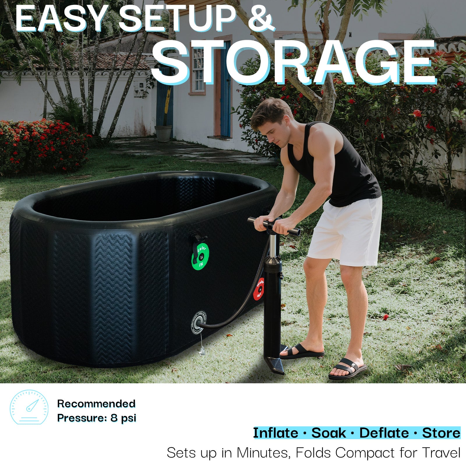 Inflatable Oval Ice Bath Tub - 115 Gal Black