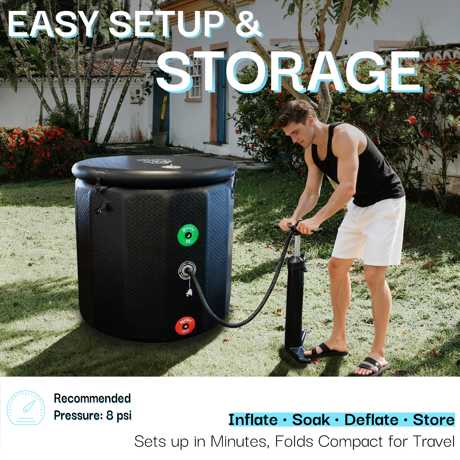 Inflatable Round Ice Bath Tub - 130 Gal Black