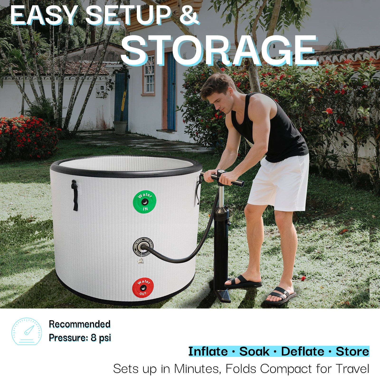 Inflatable Round Ice Bath Tub - 115 Gal Grey