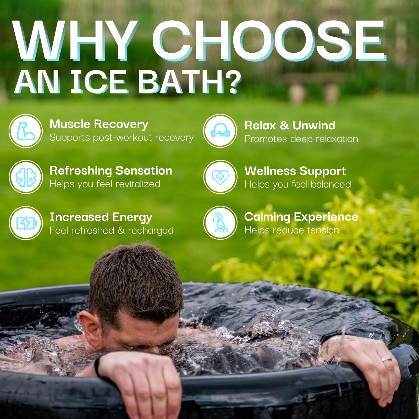 Inflatable Round Ice Bath Tub - 130 Gal Black