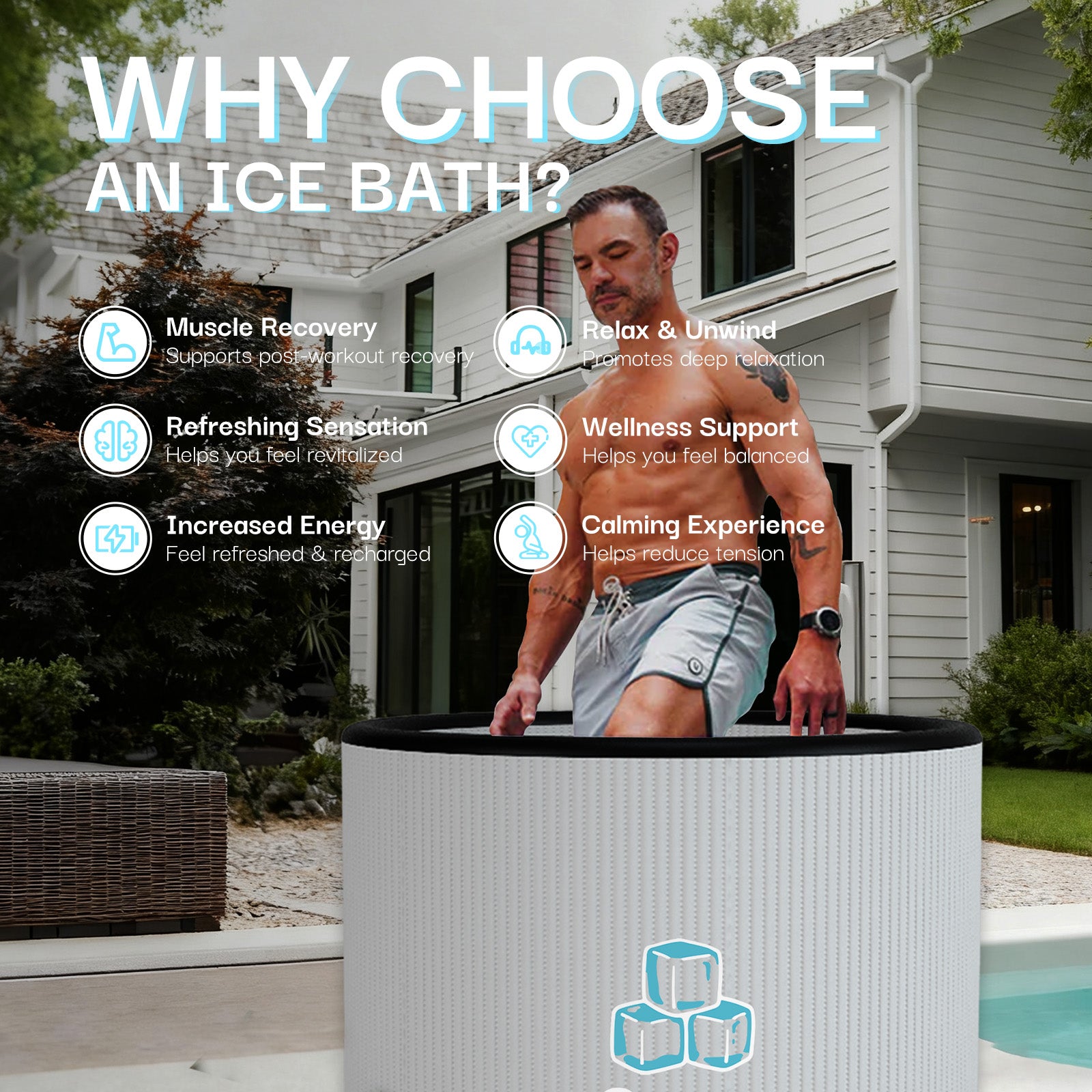 Inflatable Round Ice Bath Tub - 115 Gal Grey