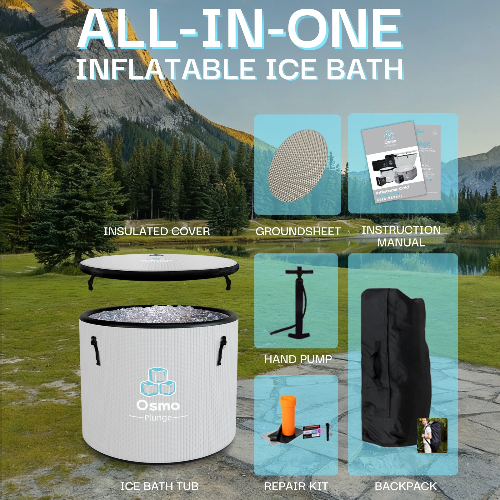 Inflatable Round Ice Bath Tub - 115 Gal Grey