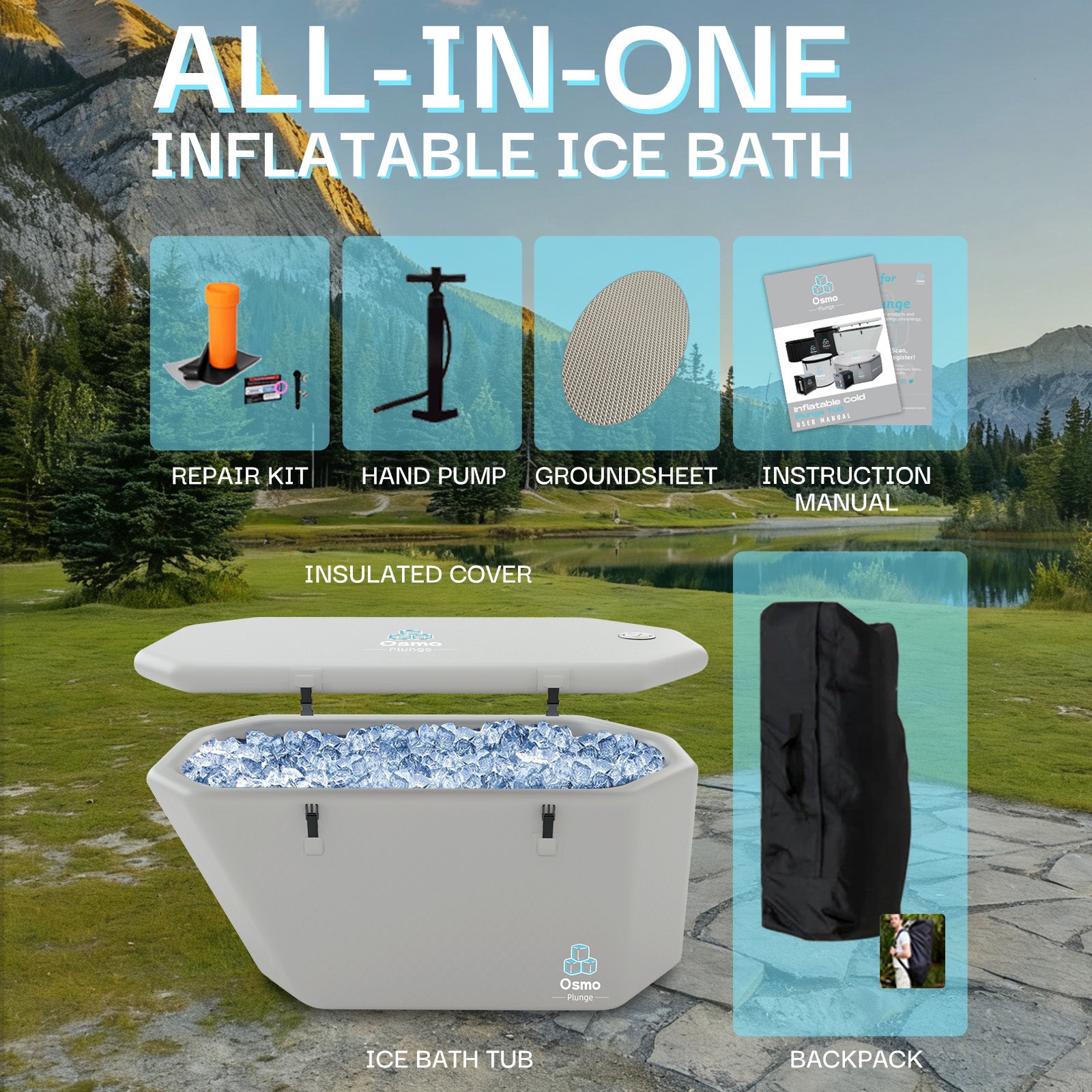 Inflatable Reclining Ice Bath Tub - 120 Gal Grey