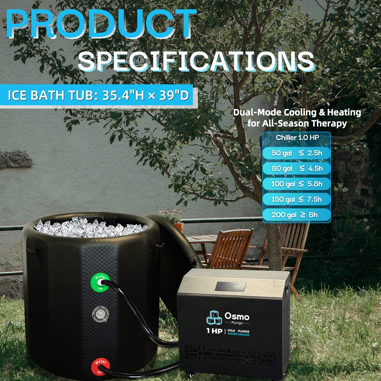 Inflatable Round Ice Bath Tub with 1 HP Water Chiller