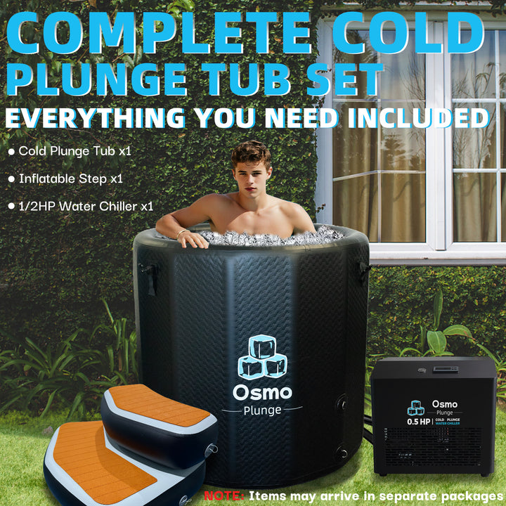 Inflatable Round Ice Bath Tub with 1/2 HP Water Chiller & Non-slip Step