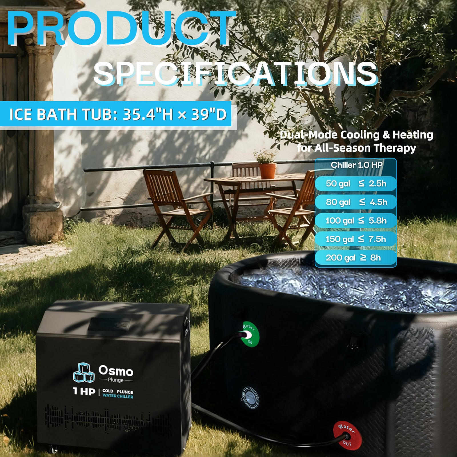 Inflatable Oval Ice Bath Tub with 1 HP Water Chiller