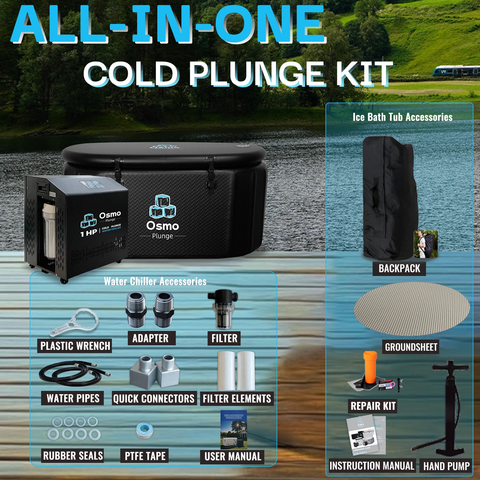 Inflatable Oval Ice Bath Tub with 1 HP Water Chiller